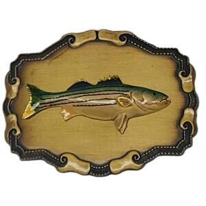 Vintage Raintree Buckle & Jewelry Inc Striped Bass Fish 3D Belt Buckle USA Made.